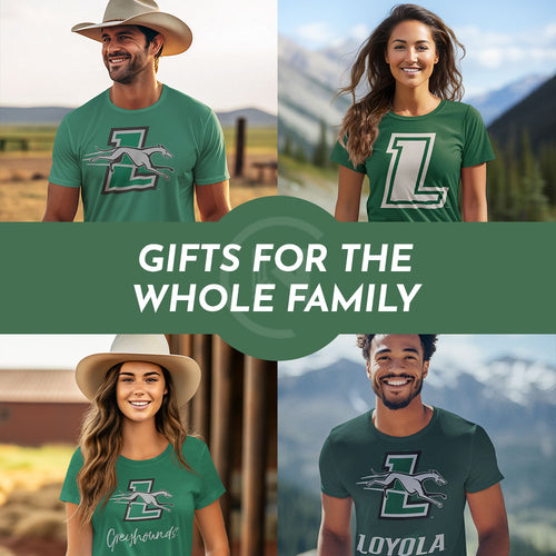 Gifts for the Whole Family. People wearing apparel from Loyola University Maryland Greyhounds Apparel – Official Team Gear - Mobile Banner