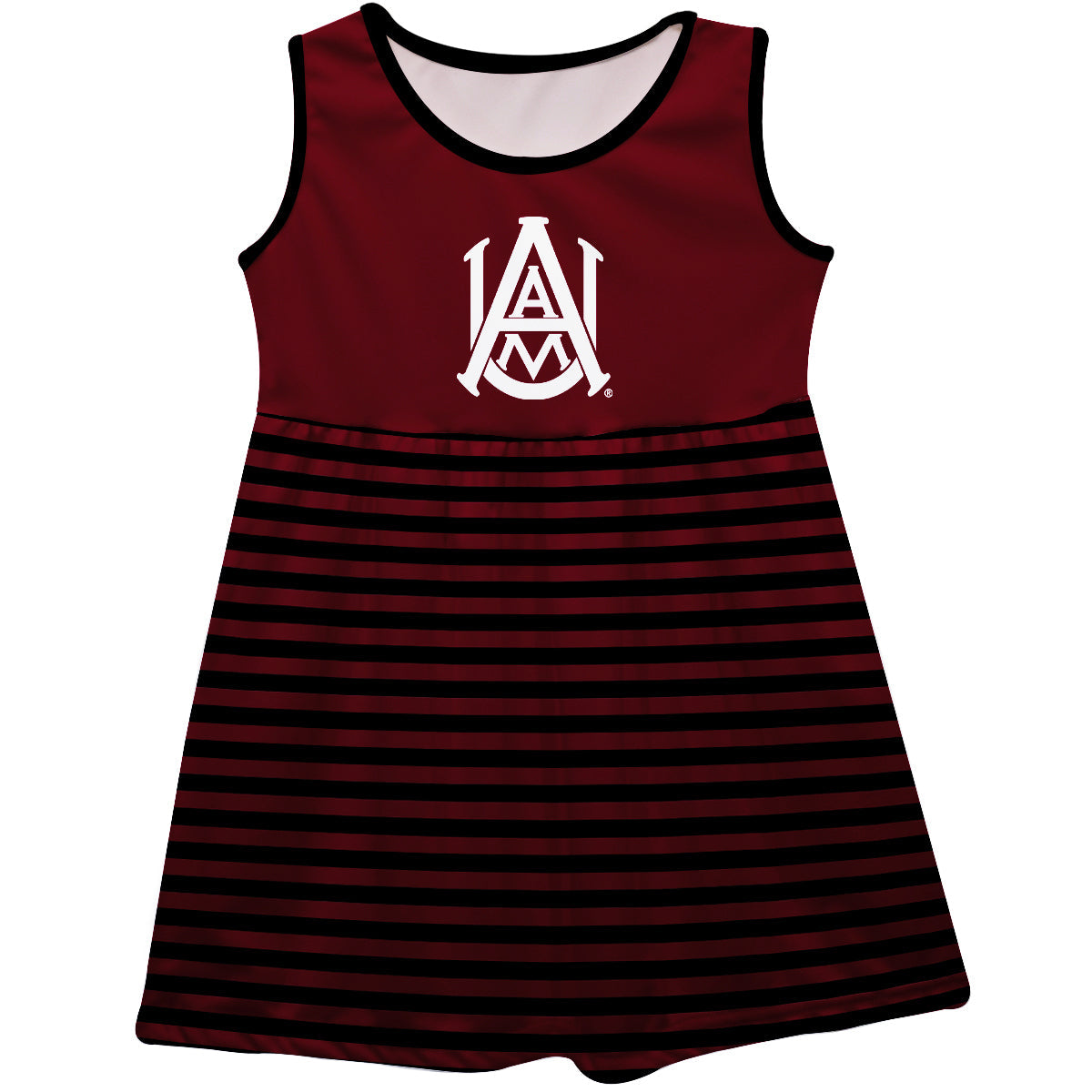 Alabama A&M Bulldogs Girls Game Day Sleeveless Tank Dress Solid Maroon Logo Stripes on Skirt by Vive La Fete-Campus-Wardrobe
