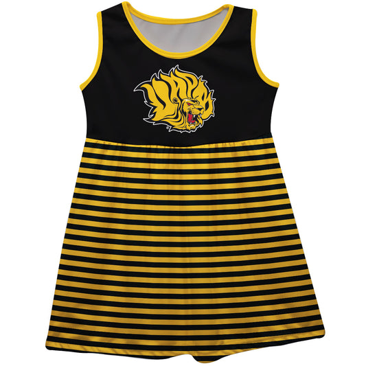 UAPB Golden Lions Girls Game Day Sleeveless Tank Dress Solid Black Logo Stripes on Skirt by Vive La Fete-Campus-Wardrobe
