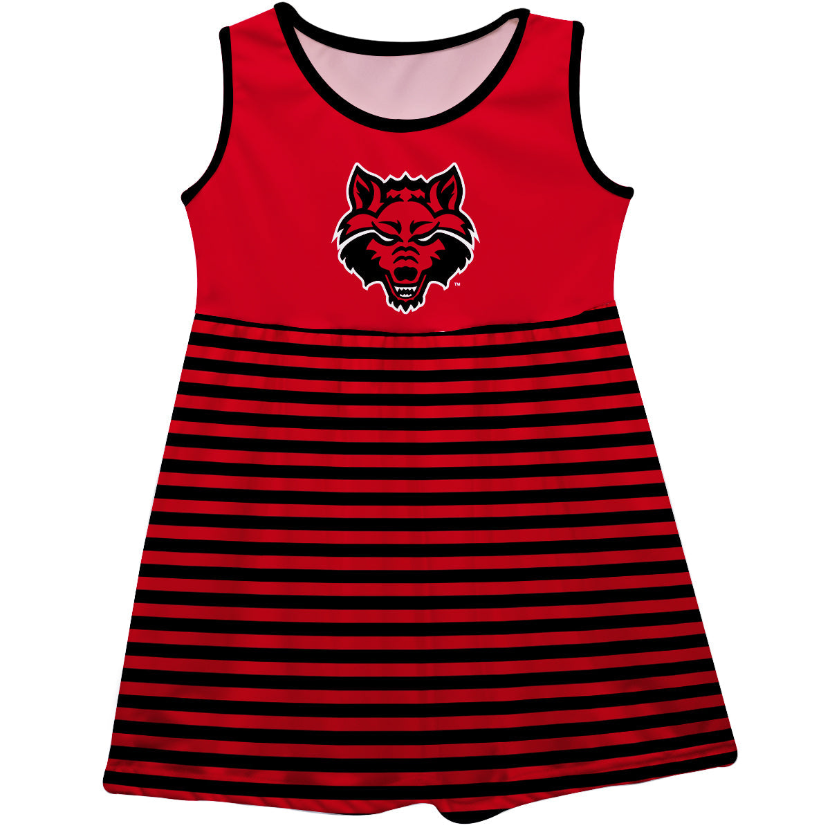 Arkansas State Red Wolves Red Sleeveless Tank Dress With Black Stripes by Vive La Fete-Campus-Wardrobe