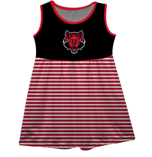 Arkansas State Red Wolves Girls Game Day Sleeveless Tank Dress Solid Black Logo Stripes on Skirt by Vive La Fete-Campus-Wardrobe