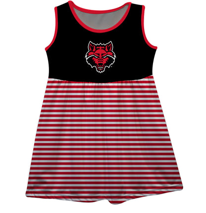 Arkansas State Red Wolves Girls Game Day Sleeveless Tank Dress Solid Black Logo Stripes on Skirt by Vive La Fete-Campus-Wardrobe