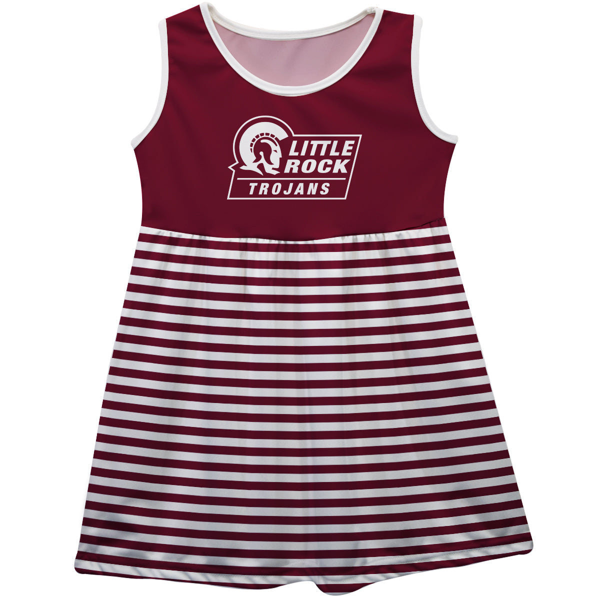 UA Little Rock Tojans UALR Girls Game Day Sleeveless Tank Dress Solid Maroon Logo Stripes on Skirt by Vive La Fete-Campus-Wardrobe