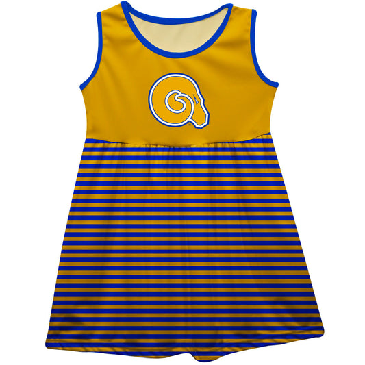 Albany State Rams ASU Girls Game Day Sleeveless Tank Dress Solid Yellow Logo Stripes on Skirt by Vive La Fete-Campus-Wardrobe