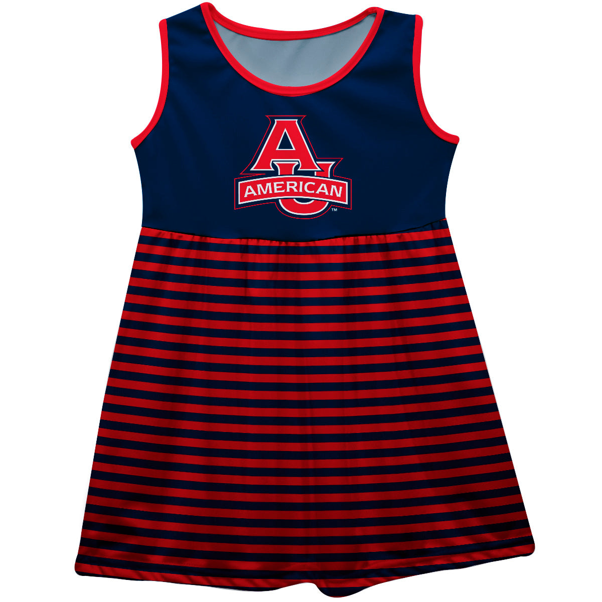 American University Eagles Girls Game Day Sleeveless Tank Dress Solid Blue Logo Stripes on Skirt by Vive La Fete-Campus-Wardrobe