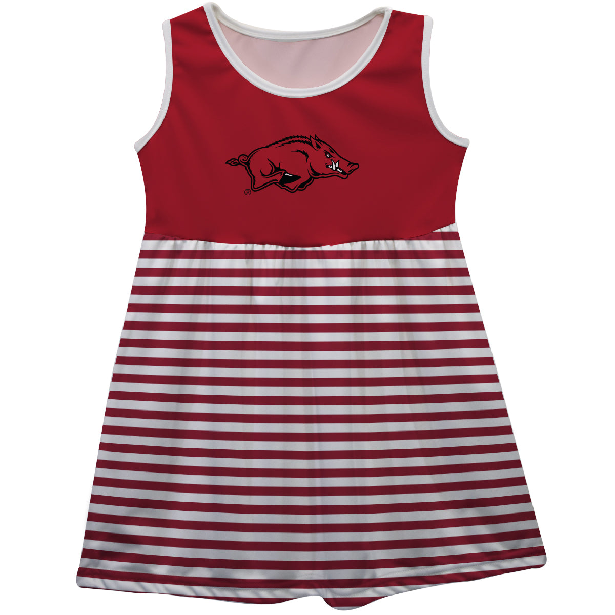 Arkansas Razorbacks Red and White Sleeveless Tank Dress with Stripes on Skirt by Vive La Fete-Campus-Wardrobe