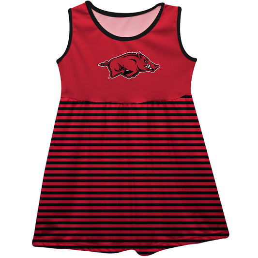 Arkansas Razorbacks Girls Game Day Sleeveless Tank Dress Solid Red Logo Stripes on Skirt by Vive La Fete-Campus-Wardrobe