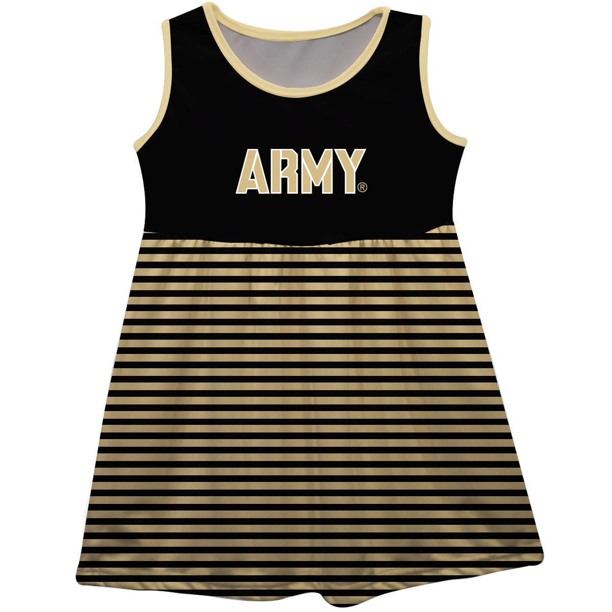 US Military ARMY Black Knights Girls Game Day Sleeveless Tank Dress Solid Black Logo Stripes on Skirt by Vive La Fete-Campus-Wardrobe
