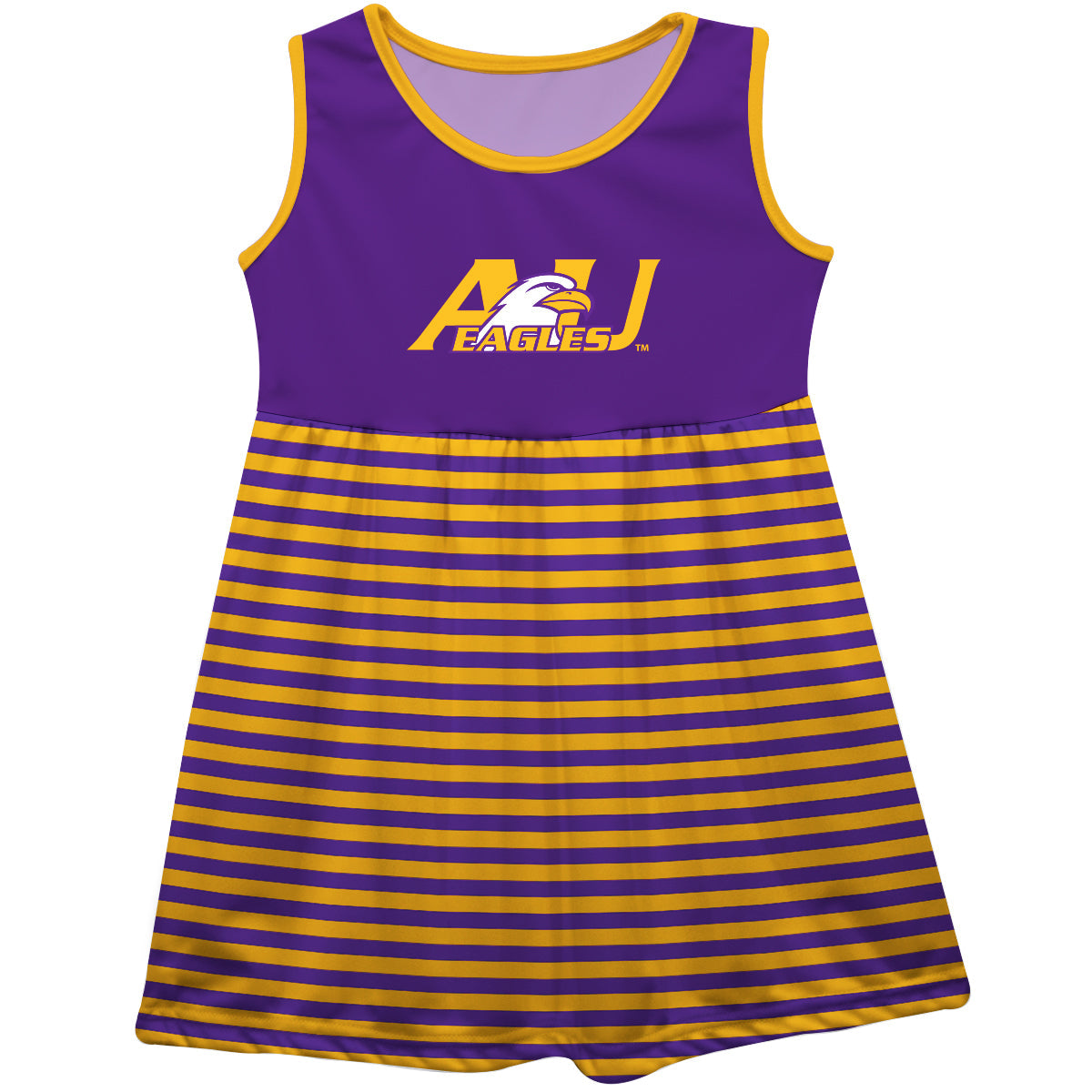 Ashland University AU Eagles Purple and Gold Sleeveless Tank Dress with Stripes on Skirt by Vive La Fete-Campus-Wardrobe