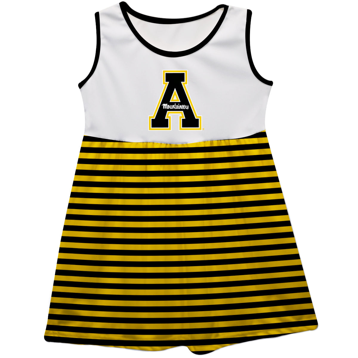 Appalachian State Mountaineers White Sleeveless Tank Dress With Gold Stripes by Vive La Fete-Campus-Wardrobe