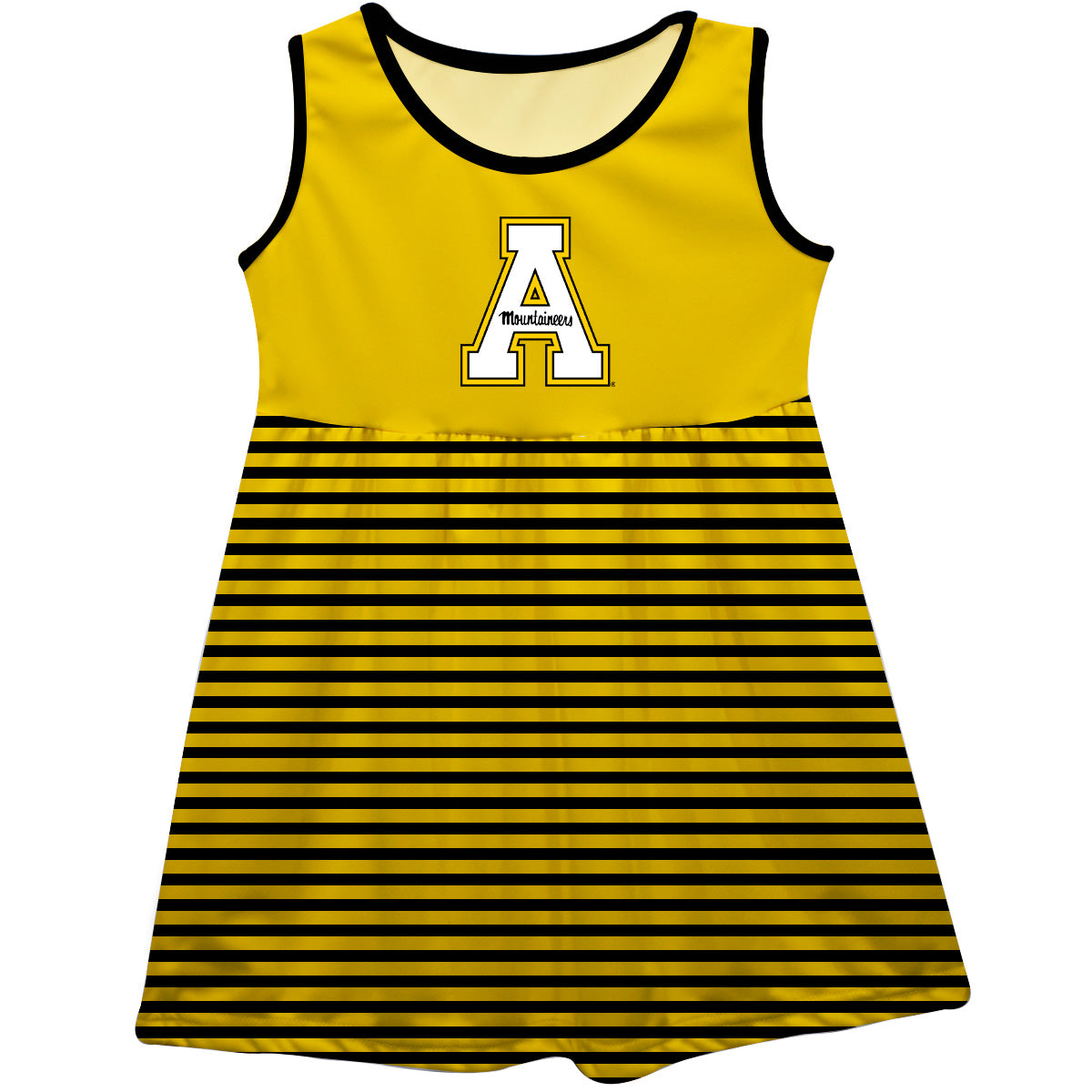 App State Mountaineers Girls Game Day Sleeveless Tank Dress Solid Gold Logo Stripes on Skirt by Vive La Fete-Campus-Wardrobe