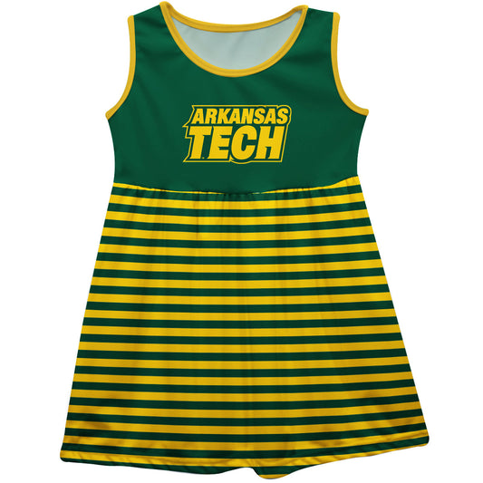 Arkansas Tech Jerry the Bulldog Green Sleeveless Tank Dress With Gold Stripes ATU by Vive La Fete-Campus-Wardrobe