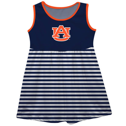 Auburn University Tigers Girls Game Day Sleeveless Tank Dress Solid Blue Logo Stripes on Skirt by Vive La Fete-Campus-Wardrobe