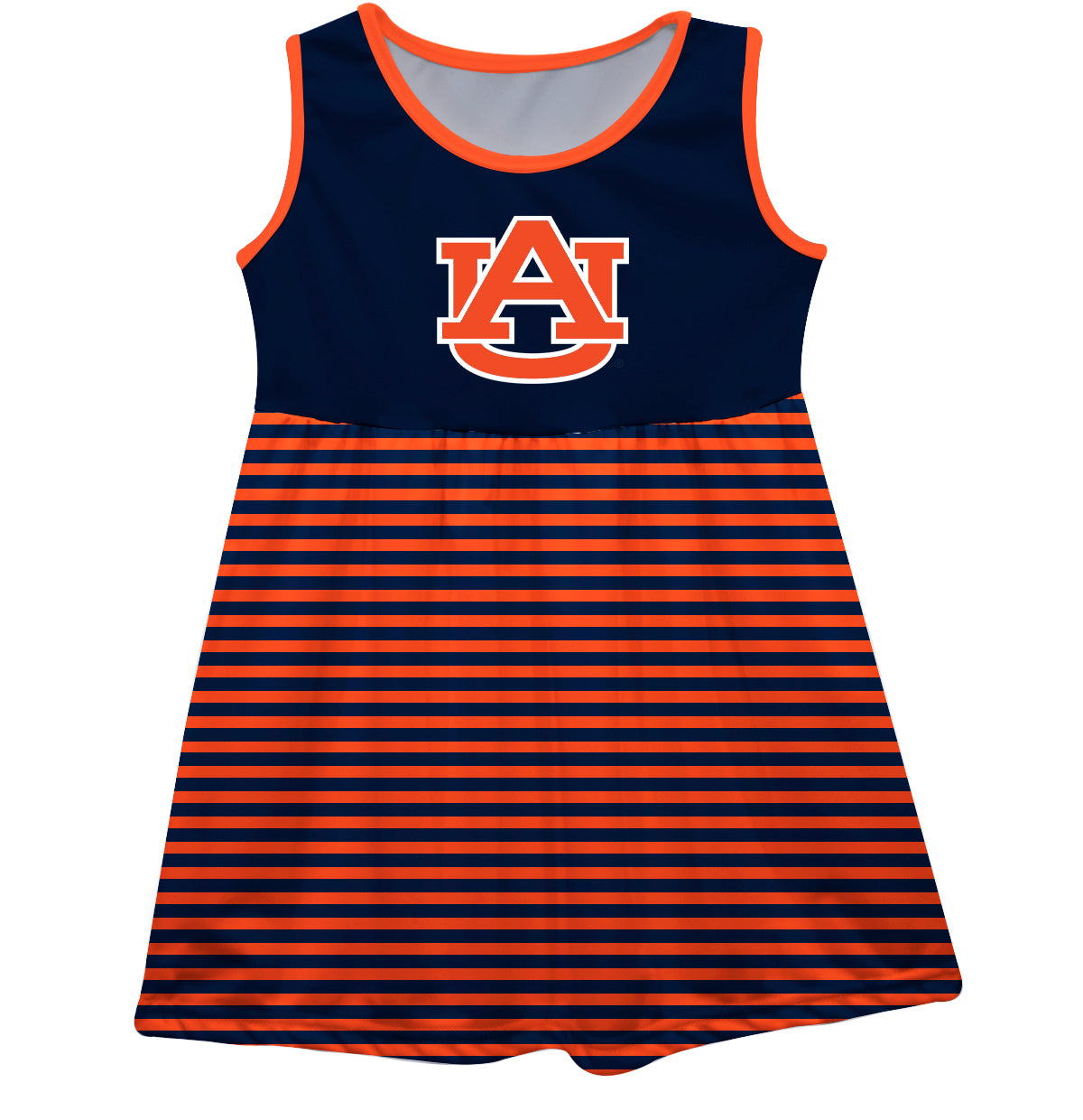 Auburn Tigers Girls Game Day Sleeveless Tank Dress Solid Blue Logo Stripes on Skirt by Vive La Fete-Campus-Wardrobe