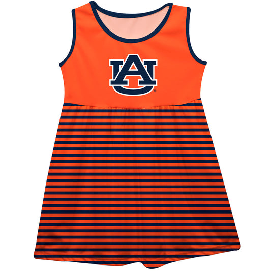 Auburn Tigers Girls Game Day Sleeveless Tank Dress Solid Orange Logo Stripes on Skirt by Vive La Fete-Campus-Wardrobe