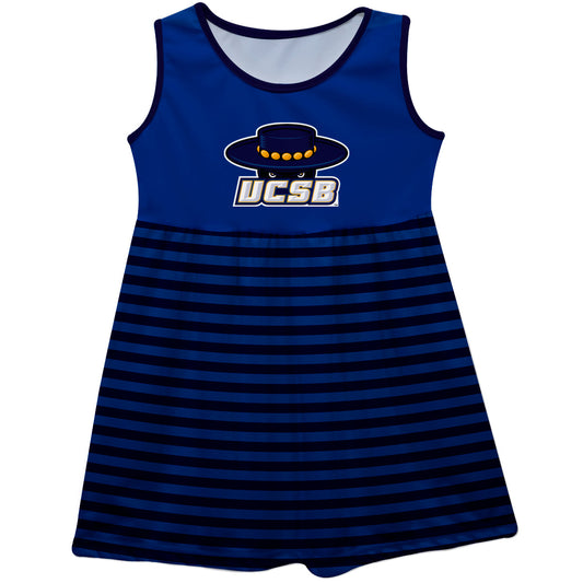 UC Santa Barbara Gauchos UCSB Girls Game Day Sleeveless Tank Dress Solid Blue Logo Stripes on Skirt by Vive La Fete-Campus-Wardrobe