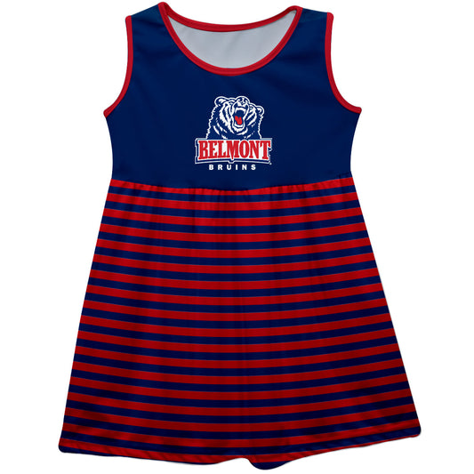 Belmont University Bruins Girls Game Day Sleeveless Tank Dress Solid Blue Logo Stripes on Skirt by Vive La Fete-Campus-Wardrobe