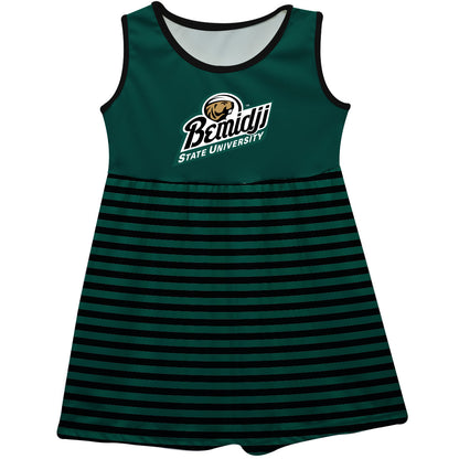 Bemidji State Beavers BSU Girls Game Day Sleeveless Tank Dress Solid Green Logo Stripes on Skirt by Vive La Fete-Campus-Wardrobe