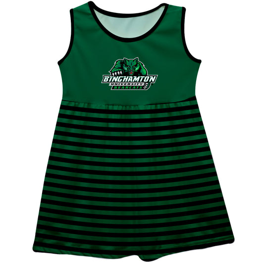 Binghamton University Bearcats Girls Game Day Sleeveless Tank Dress Solid Green Logo Stripes on Skirt by Vive La Fete-Campus-Wardrobe