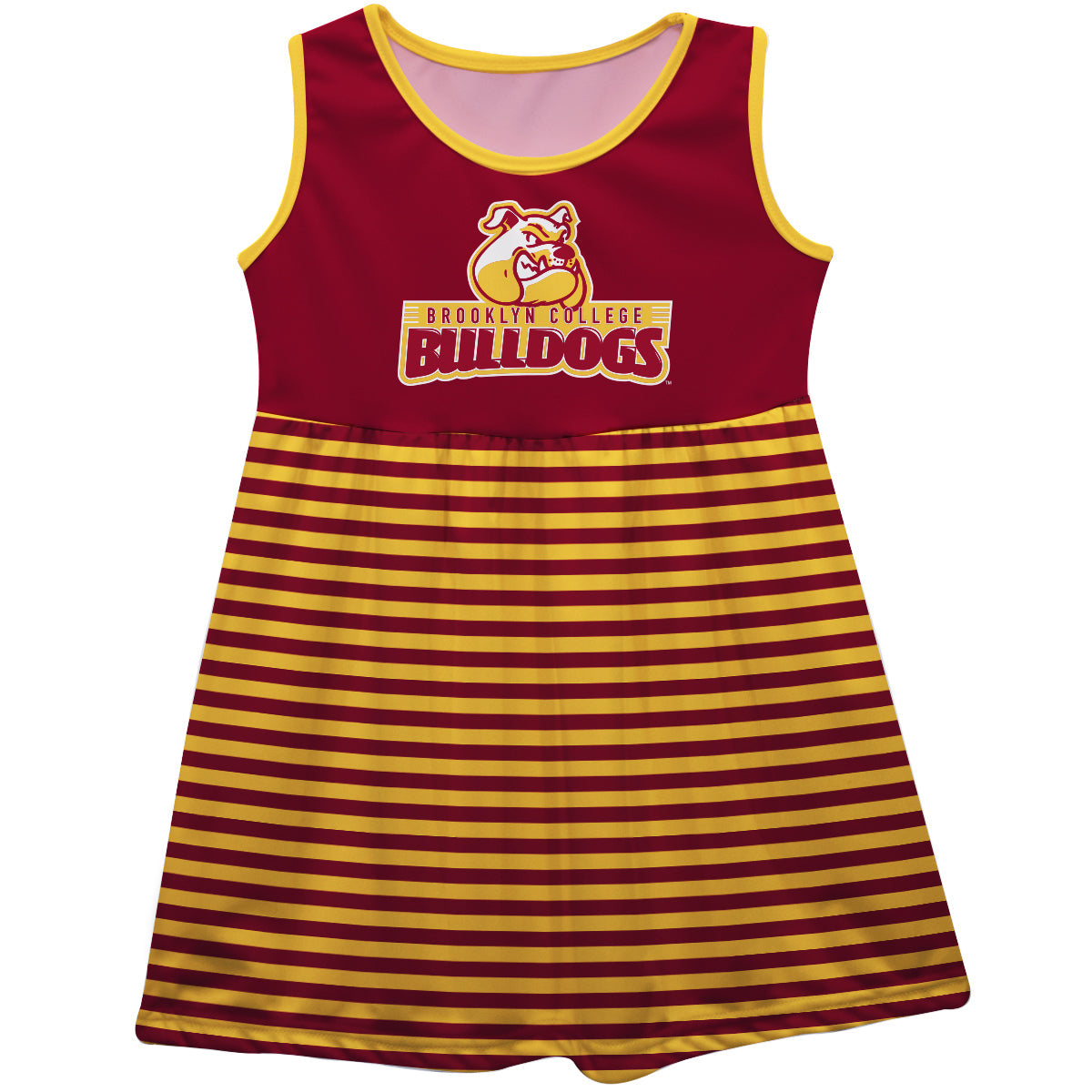 Brooklyn College Bulldogs Girls Game Day Sleeveless Tank Dress Solid Maroon Logo Stripes on Skirt by Vive La Fete-Campus-Wardrobe