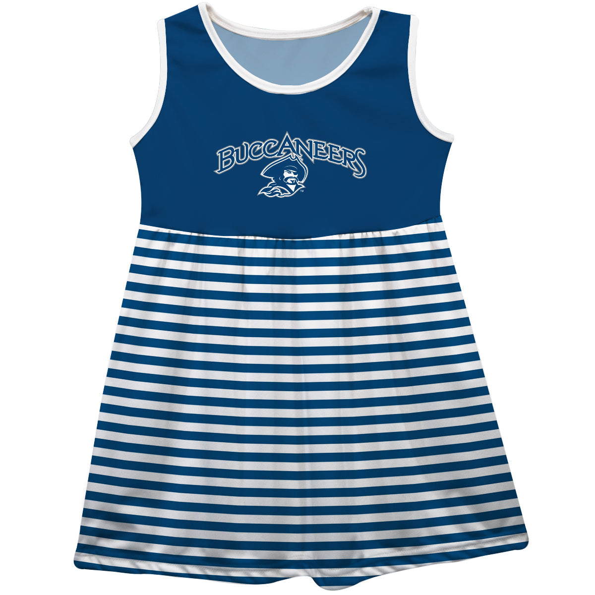 Blinn College Buccaneers Blue and White Sleeveless Tank Dress with Stripes on Skirt by Vive La Fete-Campus-Wardrobe