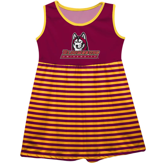 Bloomsburg University Huskies Maroon and Gold Sleeveless Tank Dress with Stripes on Skirt by Vive La Fete-Campus-Wardrobe