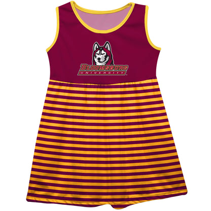 Bloomsburg University Huskies Maroon and Gold Sleeveless Tank Dress with Stripes on Skirt by Vive La Fete-Campus-Wardrobe