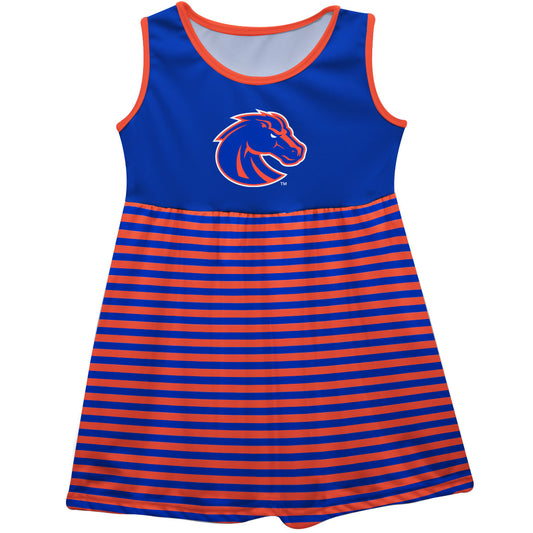 Boise State Broncos Girls Game Day Sleeveless Tank Dress Solid Blue Mascot Stripes on Skirt by Vive La Fete-Campus-Wardrobe
