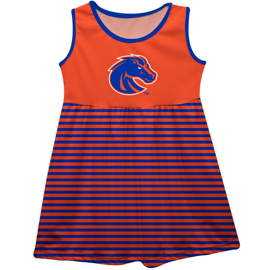 Boise State Broncos Girls Game Day Sleeveless Tank Dress Solid Orange Logo Stripes on Skirt by Vive La Fete-Campus-Wardrobe