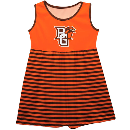 Bowling Green Falcons Girls Game Day Sleeveless Tank Dress Solid Orange Logo Stripes on Skirt by Vive La Fete-Campus-Wardrobe