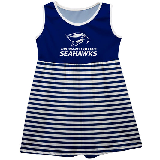 Broward College Seahawks Girls Game Day Sleeveless Tank Dress Solid Blue Mascot Stripes on Skirt by Vive La Fete-Campus-Wardrobe