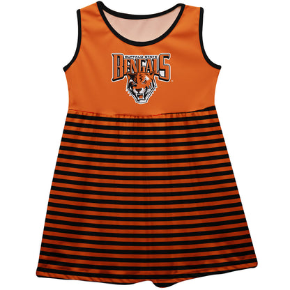 Buffalo State Bengals Girls Game Day Sleeveless Tank Dress Solid Orange Logo Stripes on Skirt by Vive La Fete-Campus-Wardrobe