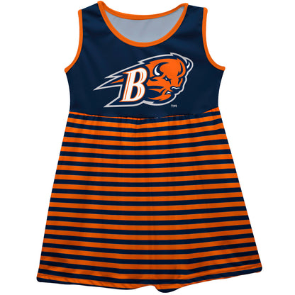 Bucknell University Bison Girls Game Day Sleeveless Tank Dress Solid Navy Logo Stripes on Skirt by Vive La Fete-Campus-Wardrobe