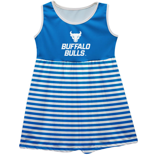 University at Buffalo Bulls Girls Game Day Sleeveless Tank Dress Solid Blue Logo Stripes on Skirt by Vive La Fete-Campus-Wardrobe