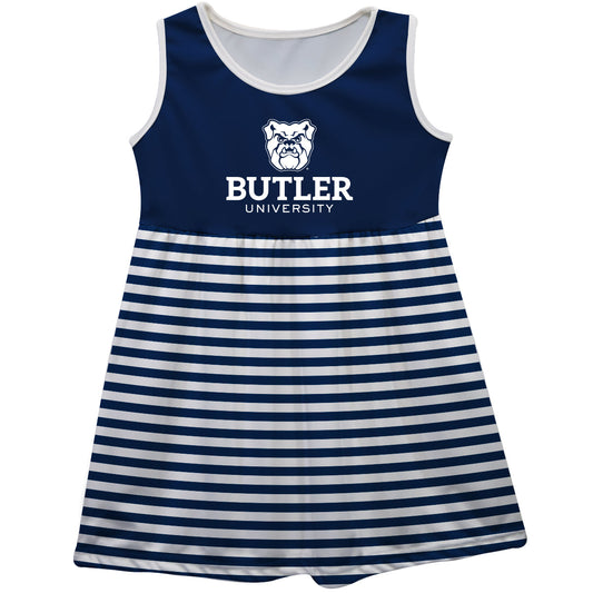 Butler Bulldogs Girls Game Day Sleeveless Tank Dress Solid Navy Mascot Stripes on Skirt by Vive La Fete-Campus-Wardrobe