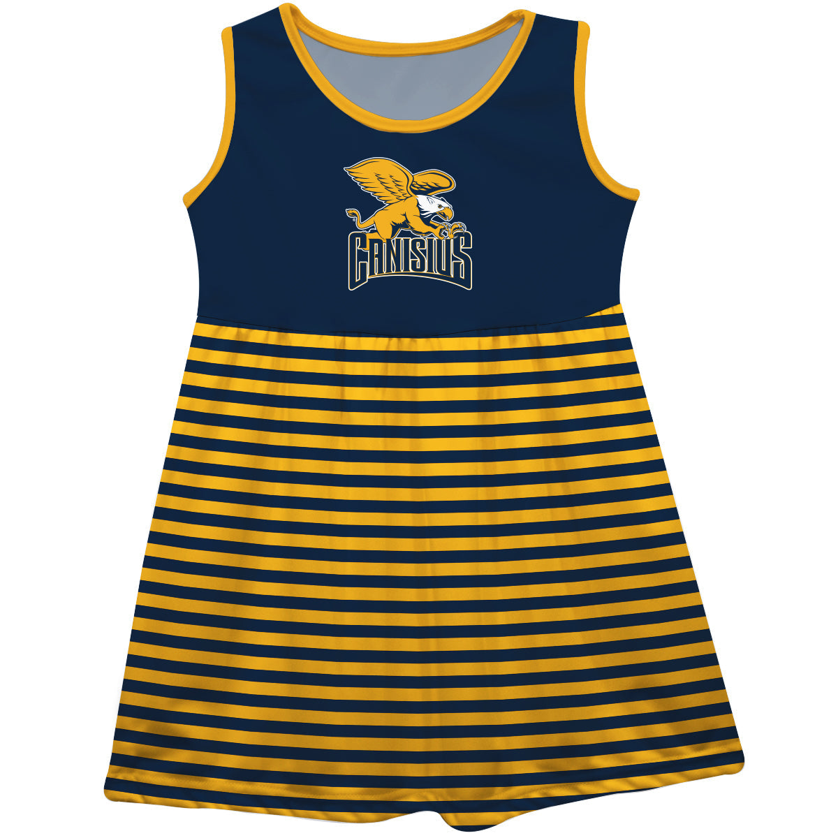 Canisius College Golden Griffins Blue and Gold Sleeveless Tank Dress with Stripes on Skirt by Vive La Fete-Campus-Wardrobe