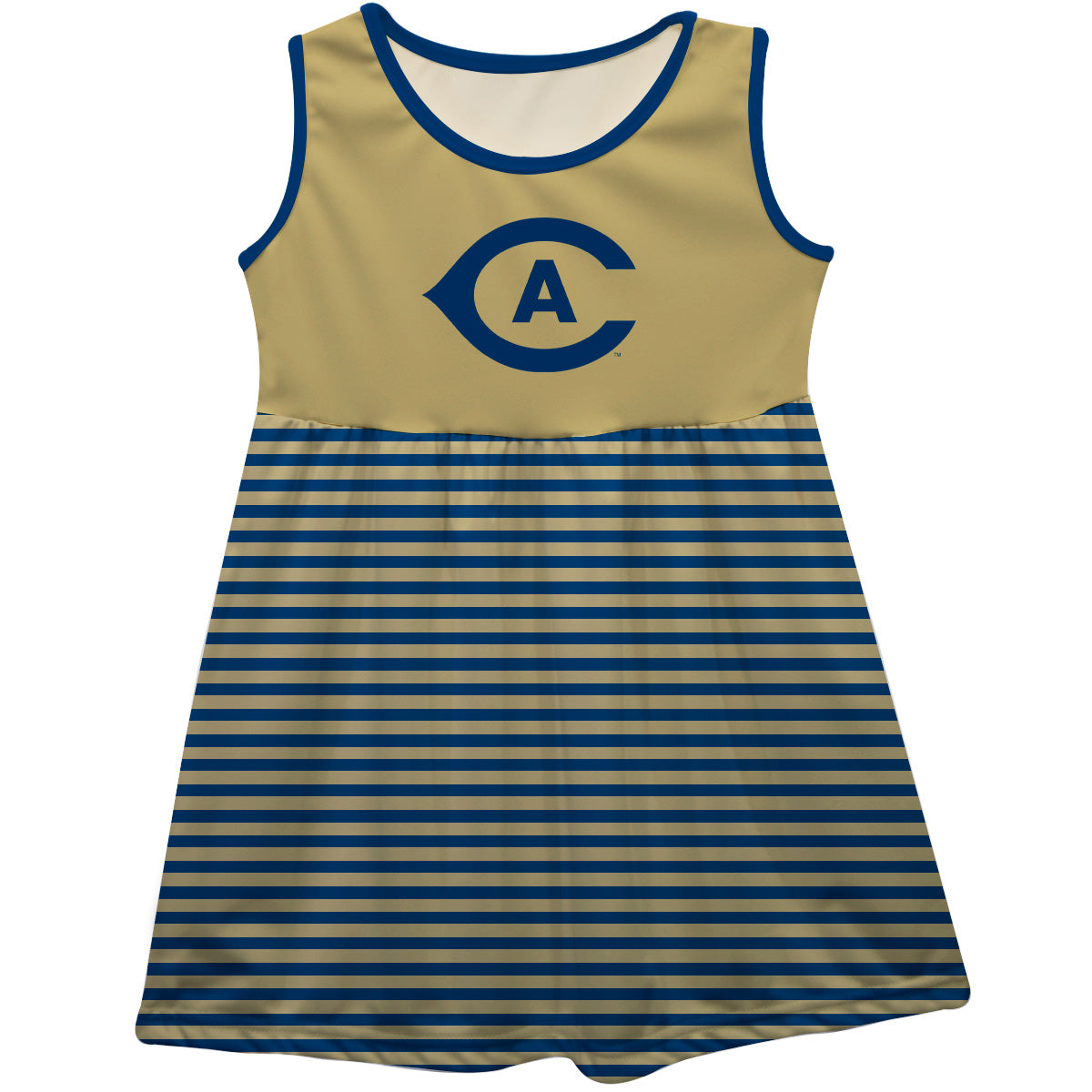 UC Davis Aggies Girls Game Day Sleeveless Tank Dress Solid Gold Logo Stripes on Skirt by Vive La Fete-Campus-Wardrobe