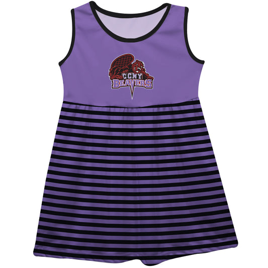 City College of New York Beavers Purple and Black Sleeveless Tank Dress with Stripes on Skirt by Vive La Fete-Campus-Wardrobe