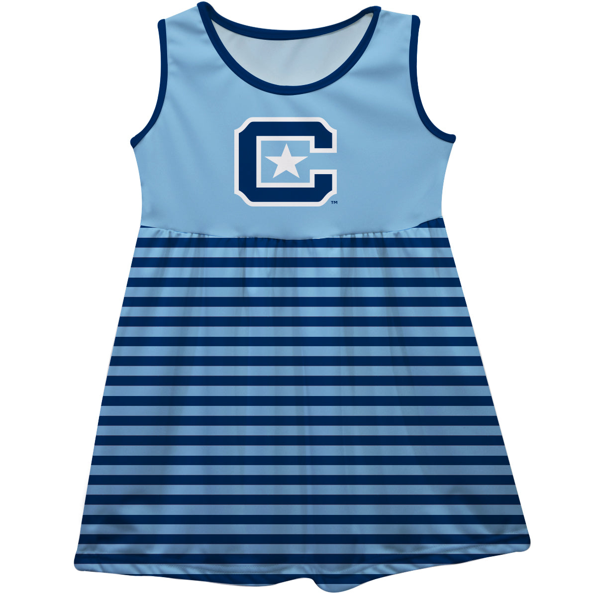 The Citadel Bulldogs Blue and Navy Sleeveless Tank Dress with Stripes on Skirt by Vive La Fete-Campus-Wardrobe