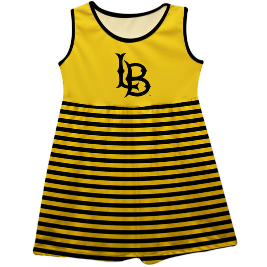 Cal State Long Beach 49ers Girls Game Day Sleeveless Tank Dress Solid Gold Logo Stripes on Skirt by Vive La Fete-Campus-Wardrobe