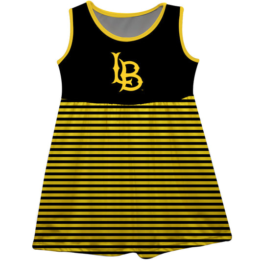 CSULB 49ers Girls Game Day Sleeveless Tank Dress Solid Black Logo Stripes on Skirt by Vive La Fete-Campus-Wardrobe