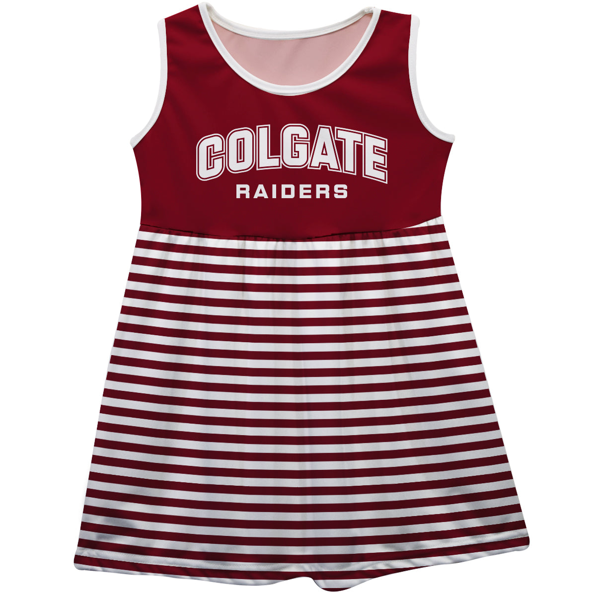 Colgate University Raiders Girls Game Day Sleeveless Tank Dress Solid Maroon Logo Stripes on Skirt by Vive La Fete-Campus-Wardrobe