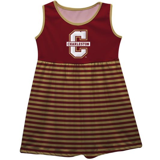 Charleston Cougars COC Girls Game Day Sleeveless Tank Dress Solid Maroon Logo Stripes on Skirt by Vive La Fete-Campus-Wardrobe