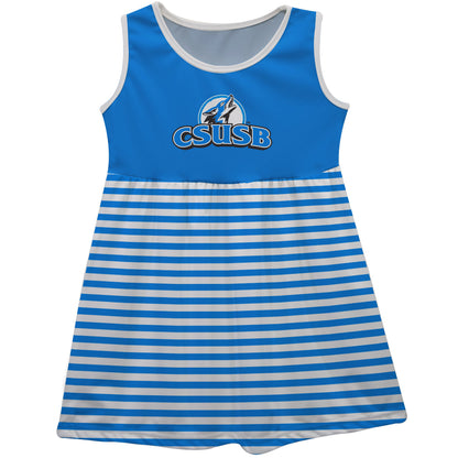 Cal State San Bernardino Coyotes CSUSB Light Blue White Sleeveless Tank Dress with Stripes on Skirt by Vive La Fete-Campus-Wardrobe