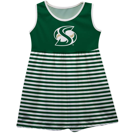 Sacramento State Hornets Girls Game Day Sleeveless Tank Dress Solid Green Logo Stripes on Skirt by Vive La Fete-Campus-Wardrobe
