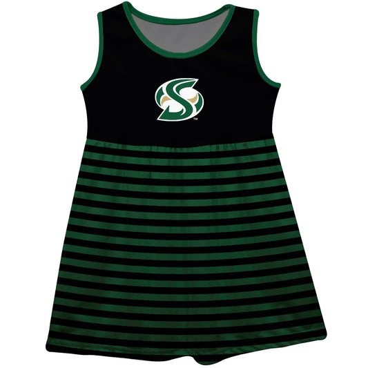 Sacramento State Hornets Girls Game Day Sleeveless Tank Dress Solid Black Logo Stripes on Skirt by Vive La Fete-Campus-Wardrobe