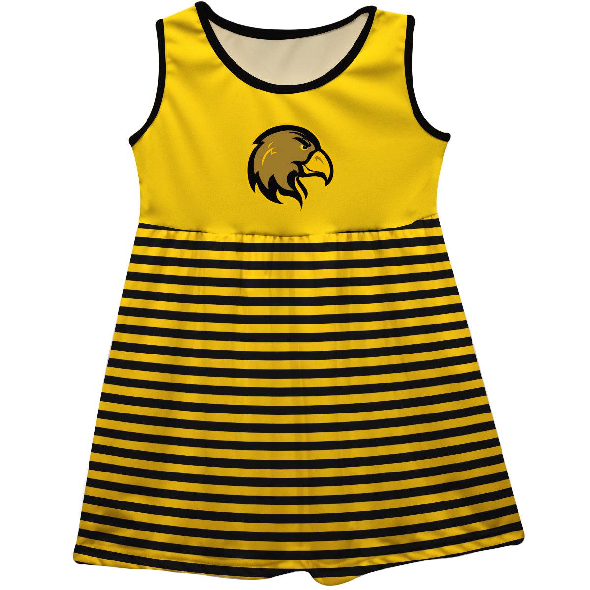 Cal State LA Golden Eagles Girls Game Day Sleeveless Tank Dress Solid Gold Logo Stripes on Skirt by Vive La Fete-Campus-Wardrobe