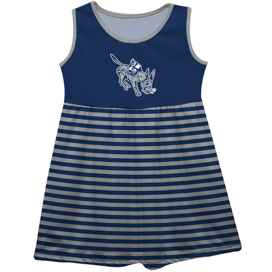 Colorado School of Mines Orediggers Navy and Gray Sleeveless Tank Dress with Stripes on Skirt by Vive La Fete-Campus-Wardrobe