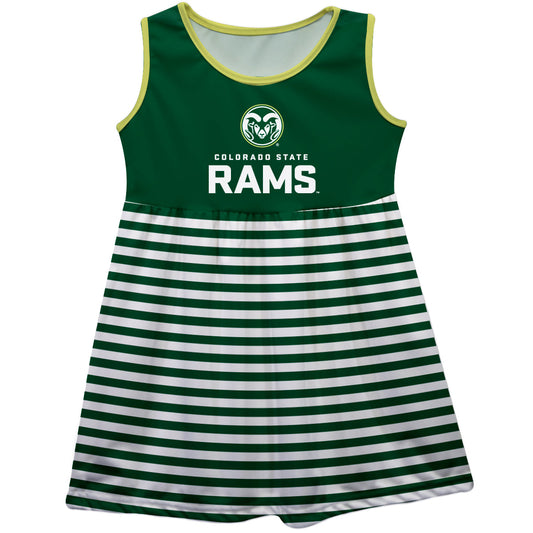 Colorado State Rams CSU Girls Game Day Sleeveless Tank Dress Solid Green Logo Stripes on Skirt by Vive La Fete-Campus-Wardrobe