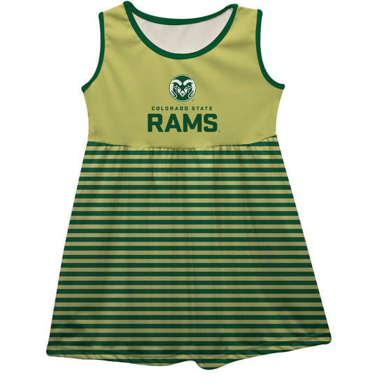 Colorado State Rams CSU Girls Game Day Sleeveless Tank Dress Solid Gold Logo Stripes on Skirt by Vive La Fete-Campus-Wardrobe